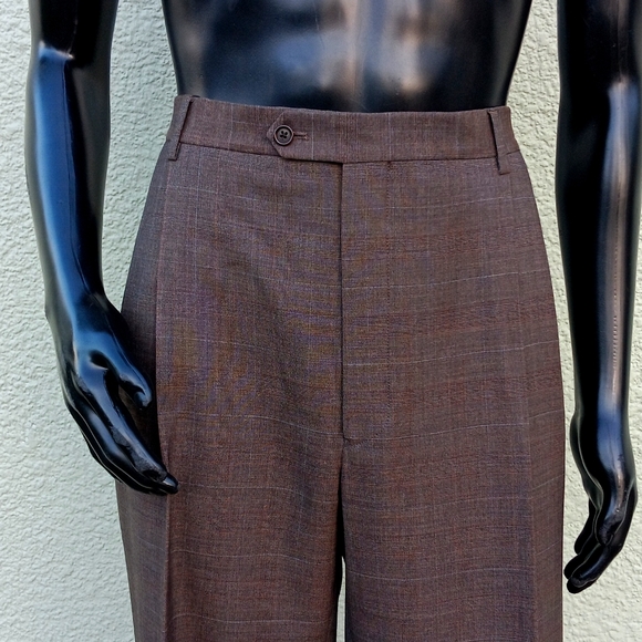 BROOKS BROTHER'S MEN'S WINDOW PANE PURE ITALIAN WOOL PLEATED TROUSERS (ITALY) - Picture 4 of 17